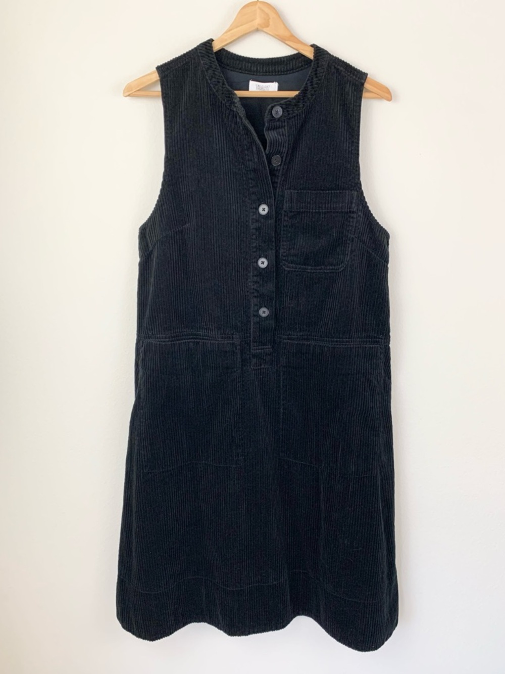 Toast Black Organic Corduroy Button-Front Sleeveless Dress